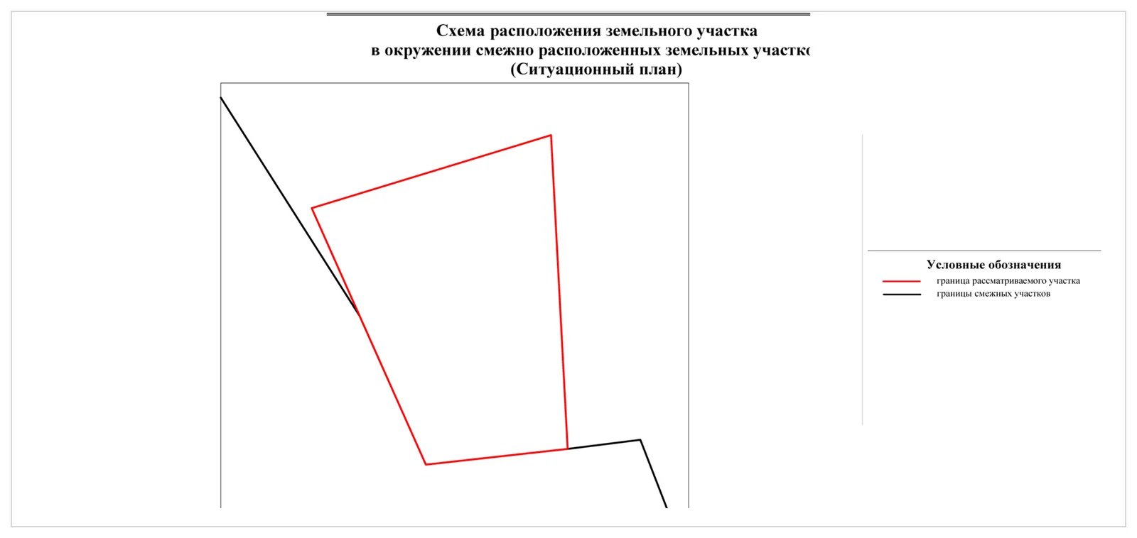 Ситуационный план показывает положение участка относительно соседних земель. Он помогает понять контекст, но сам по себе не отражает всех ограничений, которые могут влиять на размещение дома